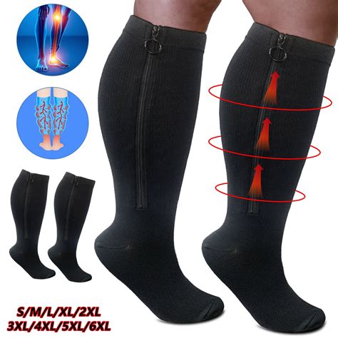 Plus Size Zipper Compression Socks 20-30 mmHg for Men and Women, Wide Calf S-6XL, Comfortable ...