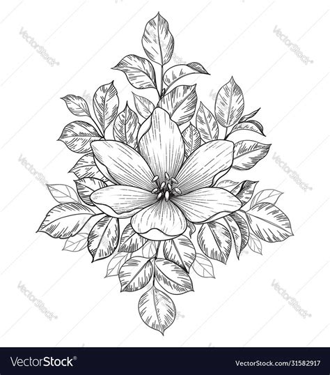 Hand drawn composition with big flower Royalty Free Vector