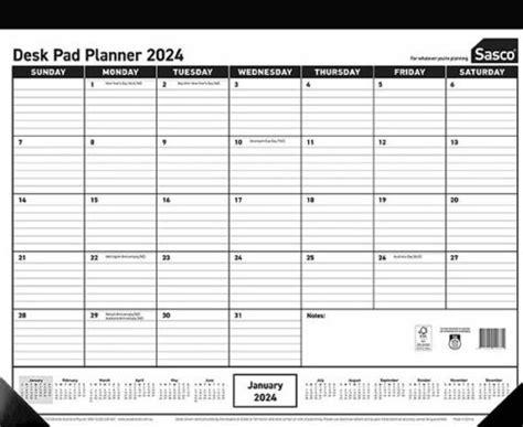 Independent Office Solutions » Sasco Year Planner Desk Pad 430 X 555MM 2024 one month per page ...