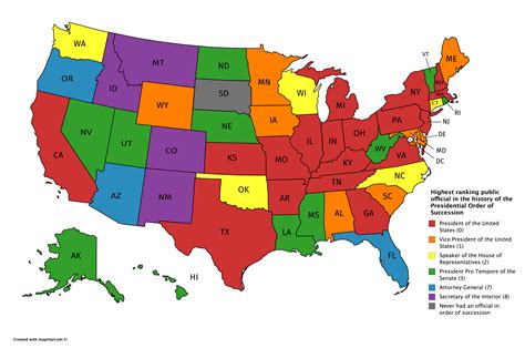 Map of US states showing the highest ranking public official in the history of the Presidential ...