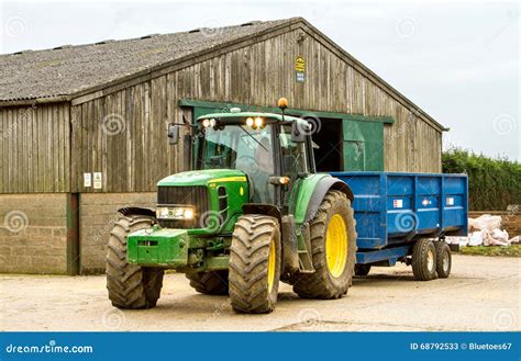 Modern John Deere Tractor Parking Blue Trailer Editorial Stock Photo - Image of country, carting ...