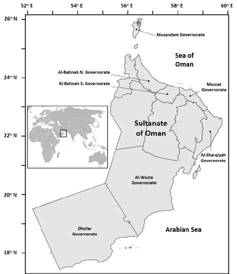 Map of Sultanate of Oman showing all the Governorates. | Download ...