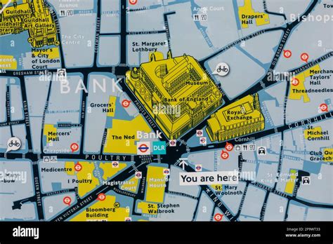 England, London, City of London, Street Map showing Bank of England and ...