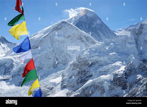 Summit of mount Everest or Chomolungma - highest mountain in the world ...