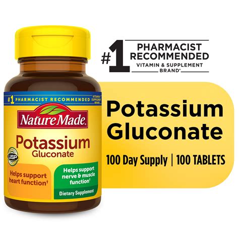 Nature Made Potassium Gluconate 550 mg Tablets, Dietary Supplement, 100 Count - Walmart.com