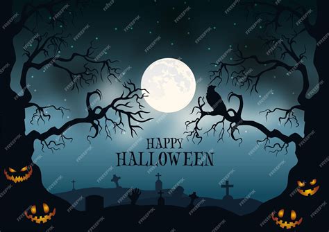 Premium Vector | Vector halloween background with old cemetery ...