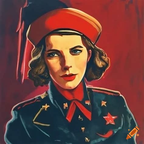 Art deco soviet propaganda poster of heroic red army officer on Craiyon