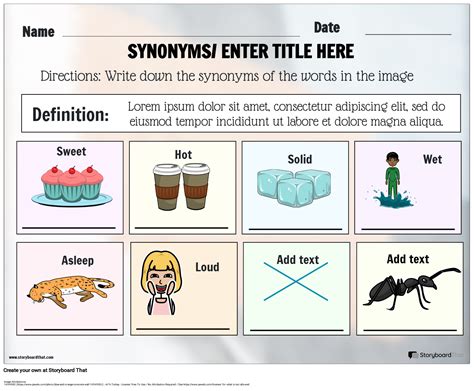 Customizable Synonyms Worksheet Storyboard by templates