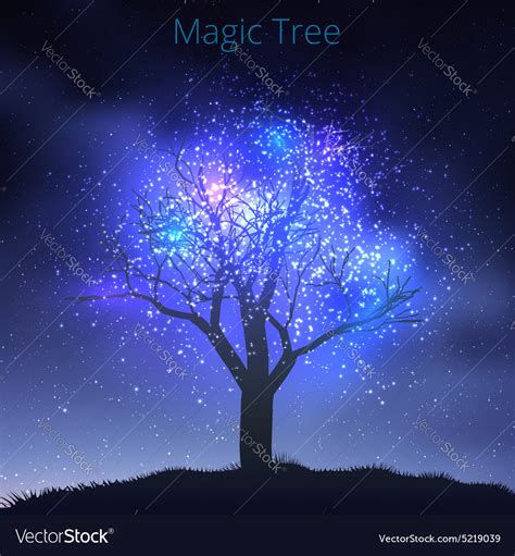 Tree silhouette with starry sky Royalty Free Vector Image