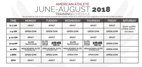 SUMMER 2018 TRAINING SCHEDULE | AMERICAN ATHLETE