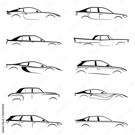 Set black car silhouette on white background. Vector collection. Stock ...