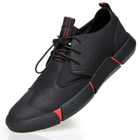 NEW Brand High Quality All Black Men's Leather Casual Shoes Fashion ...