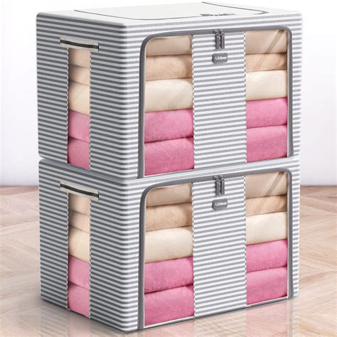 Clothes Storage Bins, 2x100L LitBear Stackable Metal Frame Storage Box ...