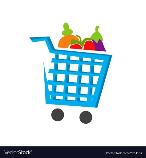 Vegetables on shopping cart trolley grocery logo Vector Image