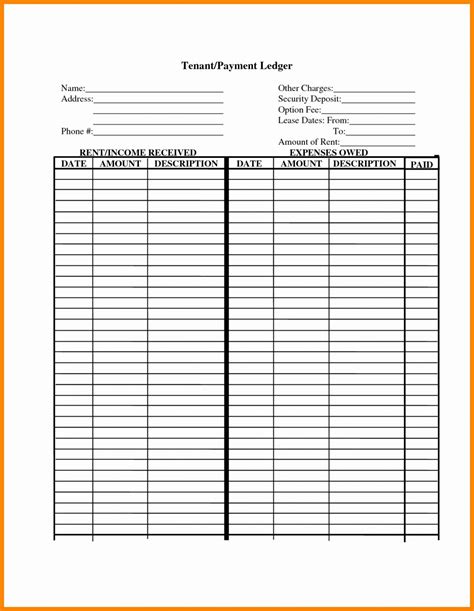 Printable Landlord Rental Payment Ledger Template