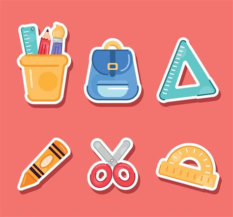 school supplies six icons 11453084 Vector Art at Vecteezy