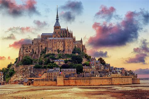 Mont Saint Michel island, Normandy, France, on sunset Photograph by Boris Stroujko - Pixels