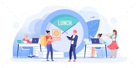 Flat Cartoon Office Employee Characters at Lunch by VectorSpace06 | GraphicRiver