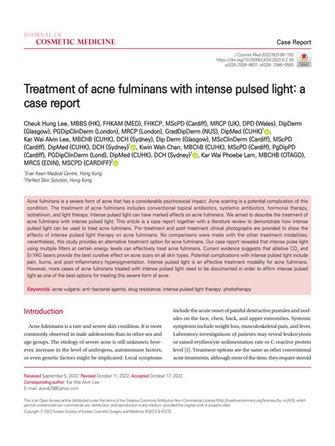 (PDF) Treatment of acne fulminans with intense pulsed light: a case report