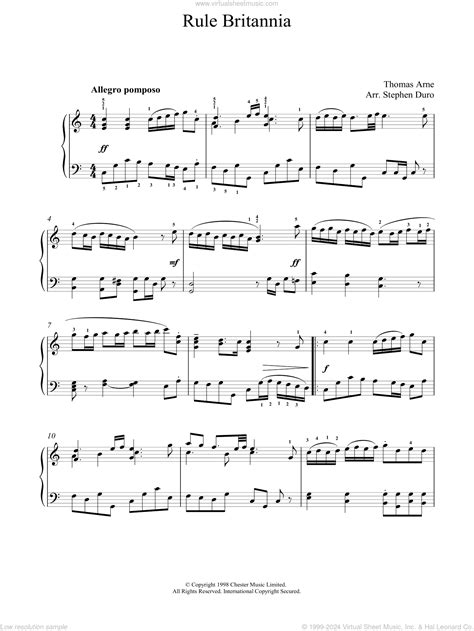 Arne - Rule Britannia sheet music for piano solo (PDF)