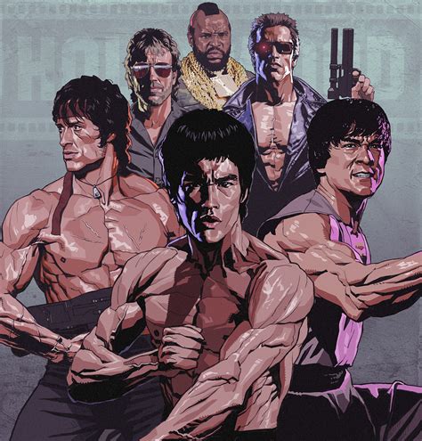 Movies Men Artwork Jackie Chan Bruce Lee Sylvester Stallone Arnold ...