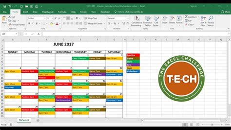 TECH-011 - Create a calendar in Excel that automatically updates colors ...