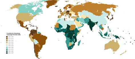 [oc] Map of Linguistic Diversity in the World : MapPorn