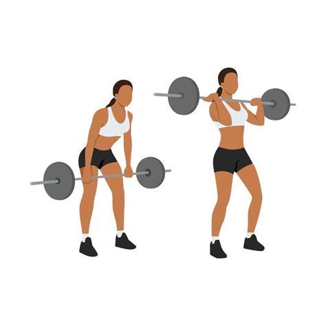 Woman doing Barbell cleans,Clean and jerk exercise. Flat vector illustration isolated on white ...