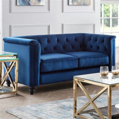 Sadaf Velvet 2 Seater Sofa In Blue | Furniture in Fashion