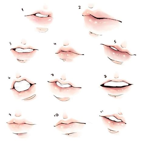 a drawing of various lips with different shapes and sizes, all drawn in one point