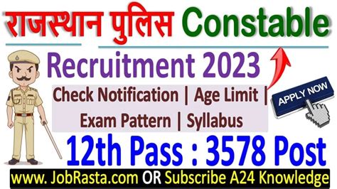 Rajasthan Police Constable Recruitment 2023 Notification for 3578 Post - Jobrasta.com : Job ...