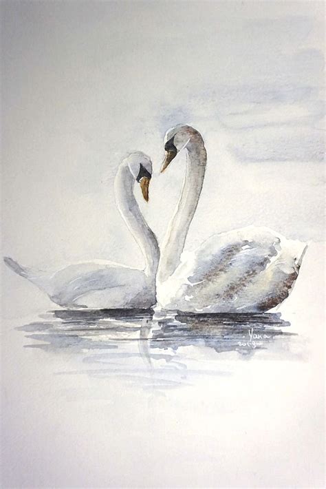 White Swans ORIGINAL Watercolor Painting, Birds in Love Watercolour by ...