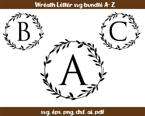 Wreath Letters Svg, Monogram Alphabet, Laurel Wreath Svg, Laurel Letters Svg, Wreath Alphabet ...