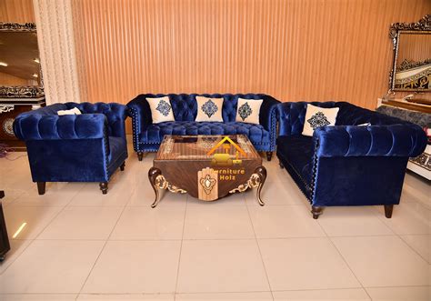 Chester Field Royal Blue 6 Seater 3 Piece Sofa Set - Furniture Holz