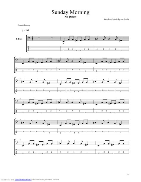 Sunday morning guitar pro tab by No Doubt @ musicnoteslib.com