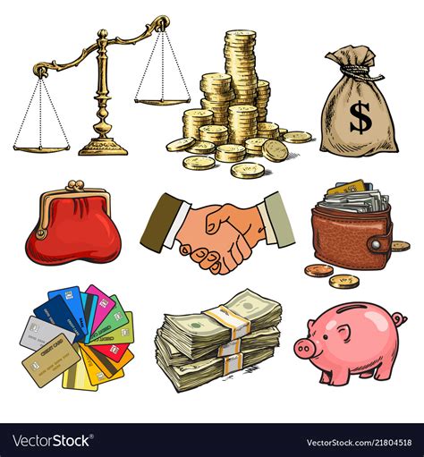 Cartoon business finance money set scales stack Vector Image