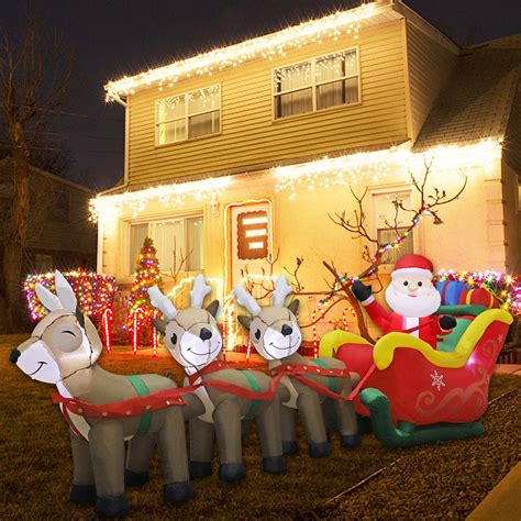 Buy MorTime 9.5 FT Christmas Inflatable Santa Claus on Sleigh Pulled by Three Reindeers with ...