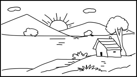 Kids Drawing Of Natural Scenery Sunrise - Draw-radio