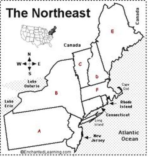 Northeast Region States Printable Map