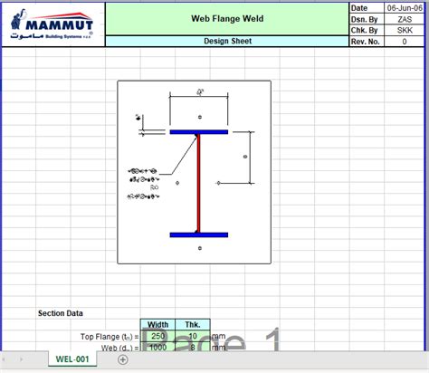 Web Flange Weld Design Sheet - Excel Sheets