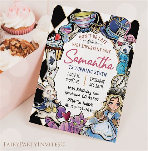 Alice in Wonderland Birthday Invitation Template Printable, Alice in Wonderland Birthday ...