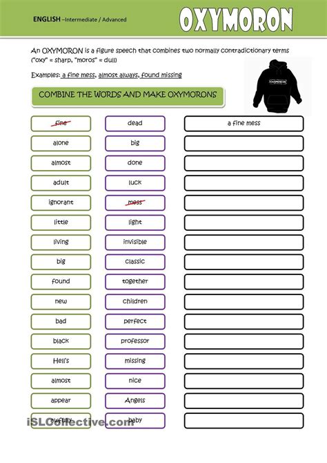 Oxymoron | Grade r worksheets, Figurative language worksheet, Teacher printable