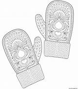 Christmas For Adults Patterned Winter Mittens Coloring Page Printable sketch template