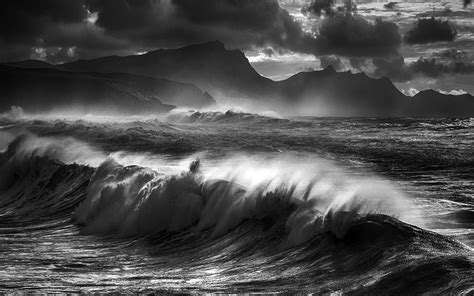 Nature, Landscape, Wind, Sea, Monochrome, Mountain, Waves, Clouds, Beach, Coast wallpaper ...