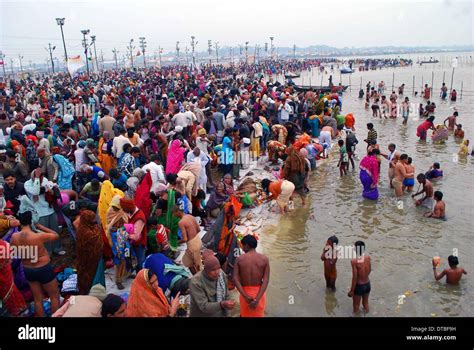 Allahabad, India - 14feb.2014: Devotee gather at Sangam at Sangam on the occasion of Maghi ...