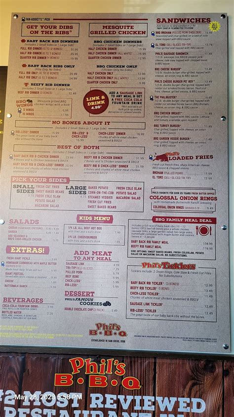 Menu at Phil's BBQ, Temecula, Winchester Rd