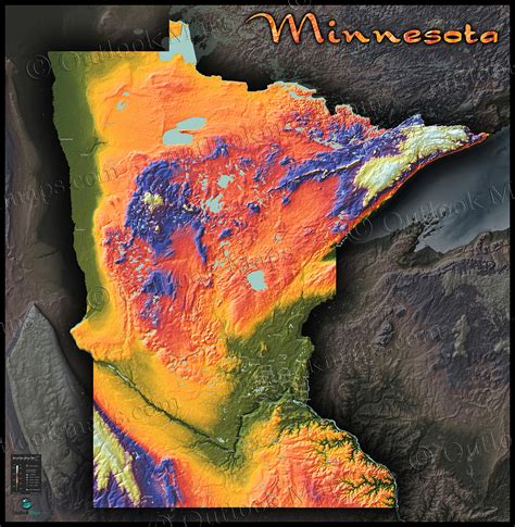 Colorful Minnesota Topography Map | 3D Physical Terrain