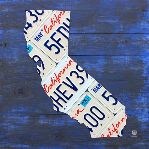 California License Plate Map On Blue Mixed Media by Design Turnpike ...