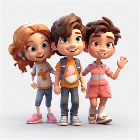 Premium AI Image | Cute Cartoon Kids Dressed for School with Backpacks Happy and Smiling 3D ...