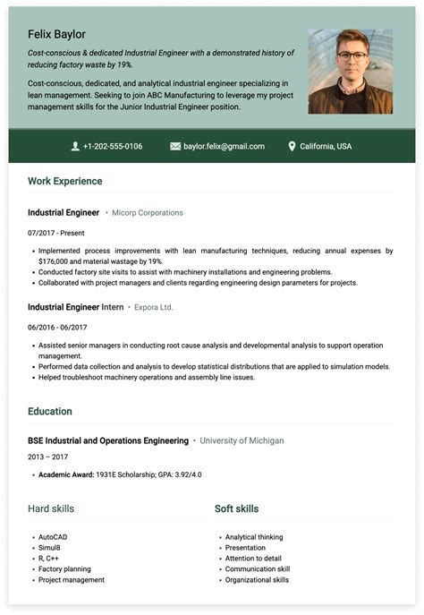 Industrial Engineer Resume Examples, Templates & Formats | CakeResume